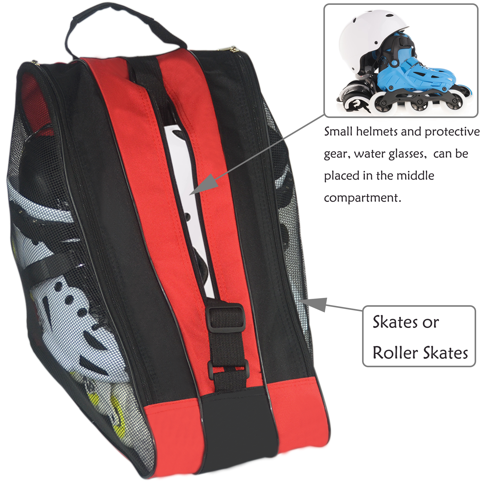 Roller Skate Bag,Ice Skate Bags Breathable Skating Bag for Girls Boys and Most Adults, Large Capacity Skate Bag Fits Quad Skates, Inline Skate and Most Roller Skate Accessories