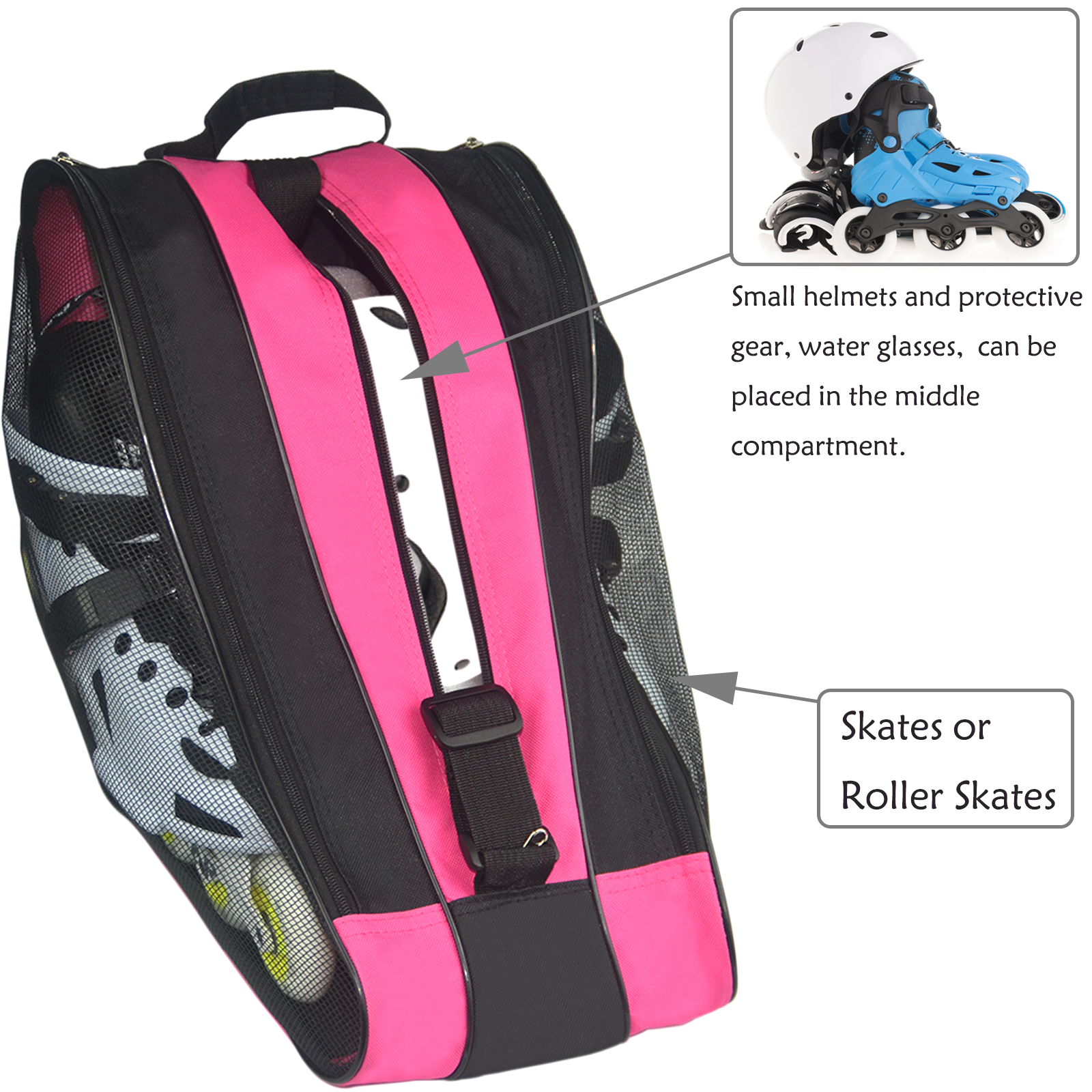 Roller Skate Bag,Ice Skate Bags Breathable Skating Bag for Girls Boys and Most Adults, Large Capacity Skate Bag Fits Quad Skates, Inline Skate and Most Roller Skate Accessories