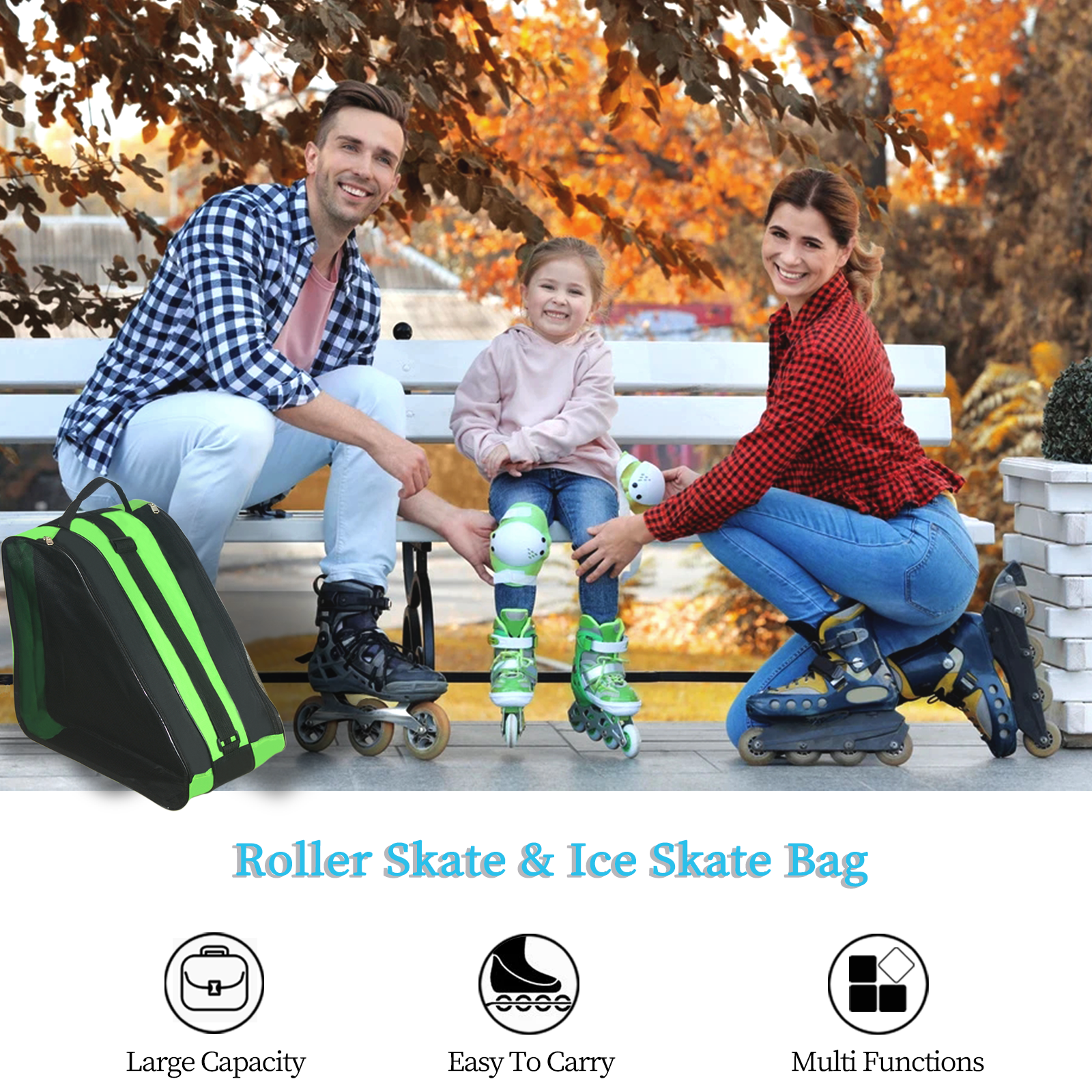 Roller Skate Bag, Adjustable Shoulder Strap Ice Skate Bags for Girls Boys and Most Adults, Large Capacity Skate Bag Fits Quad Skates, Inline Skate and Most Roller Skating Accessories