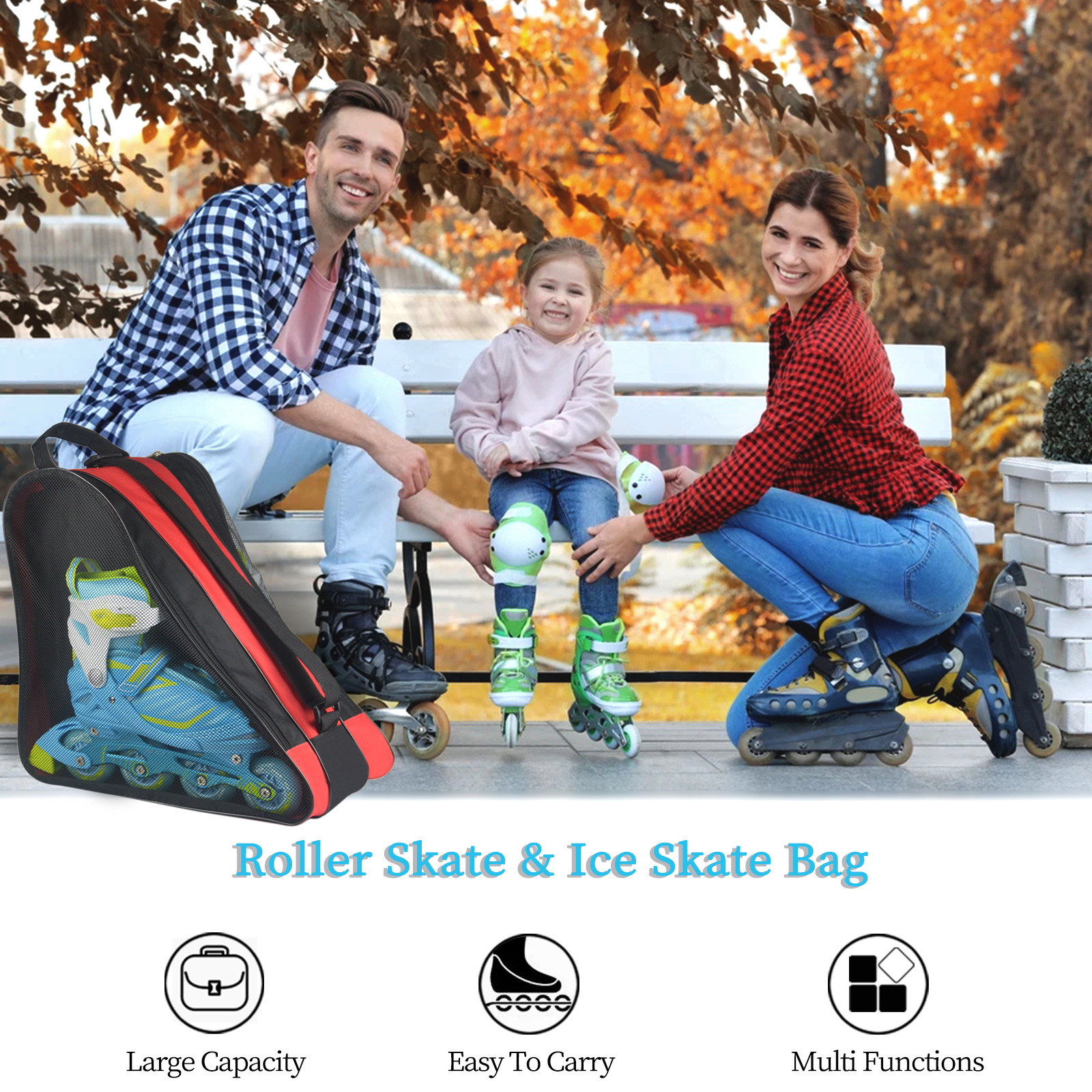 Roller Skate Bag,Ice Skate Bags Breathable Skating Bag for Girls Boys and Most Adults, Large Capacity Skate Bag Fits Quad Skates, Inline Skate and Most Roller Skate Accessories