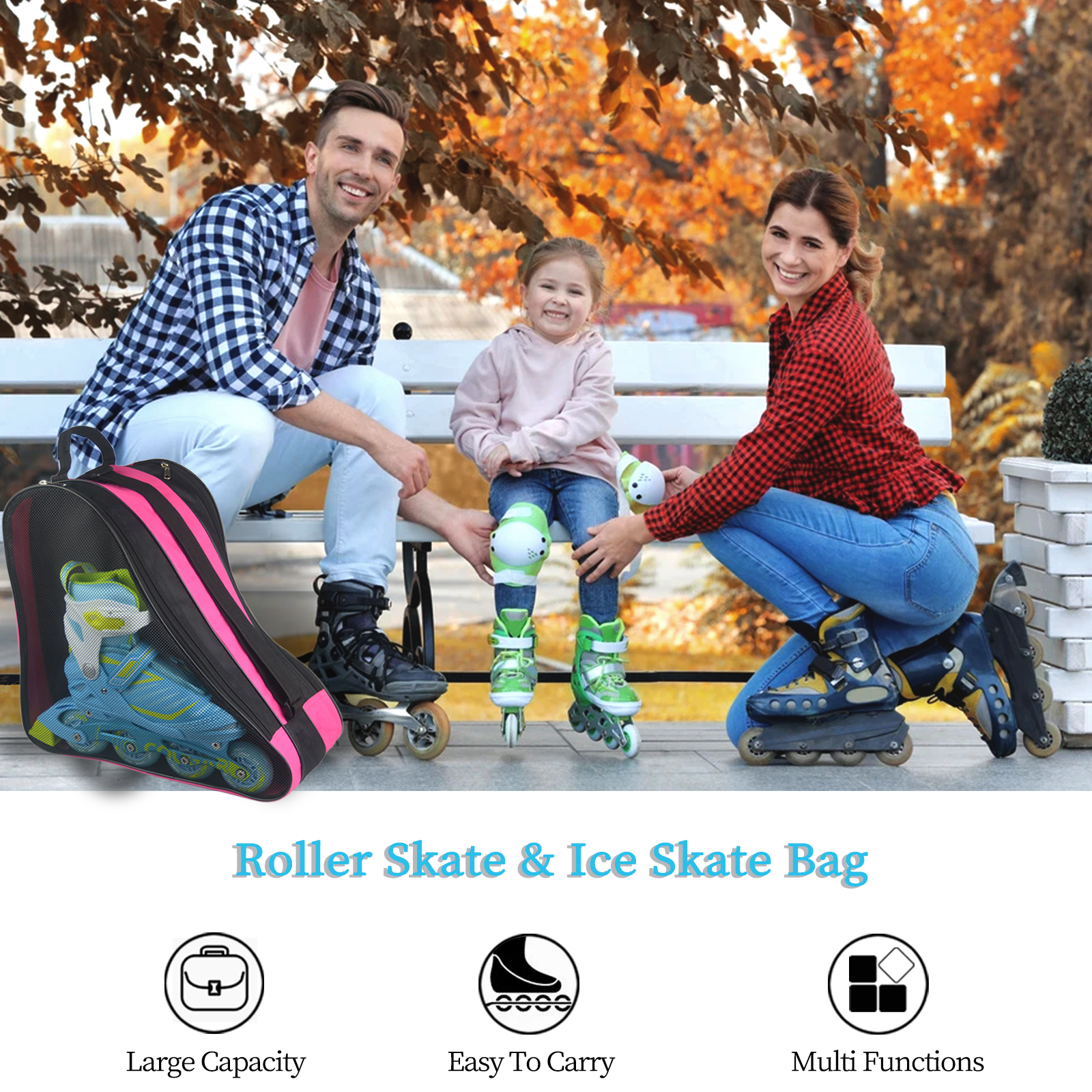Roller Skate Bag,Ice Skate Bags Breathable Skating Bag for Girls Boys and Most Adults, Large Capacity Skate Bag Fits Quad Skates, Inline Skate and Most Roller Skate Accessories