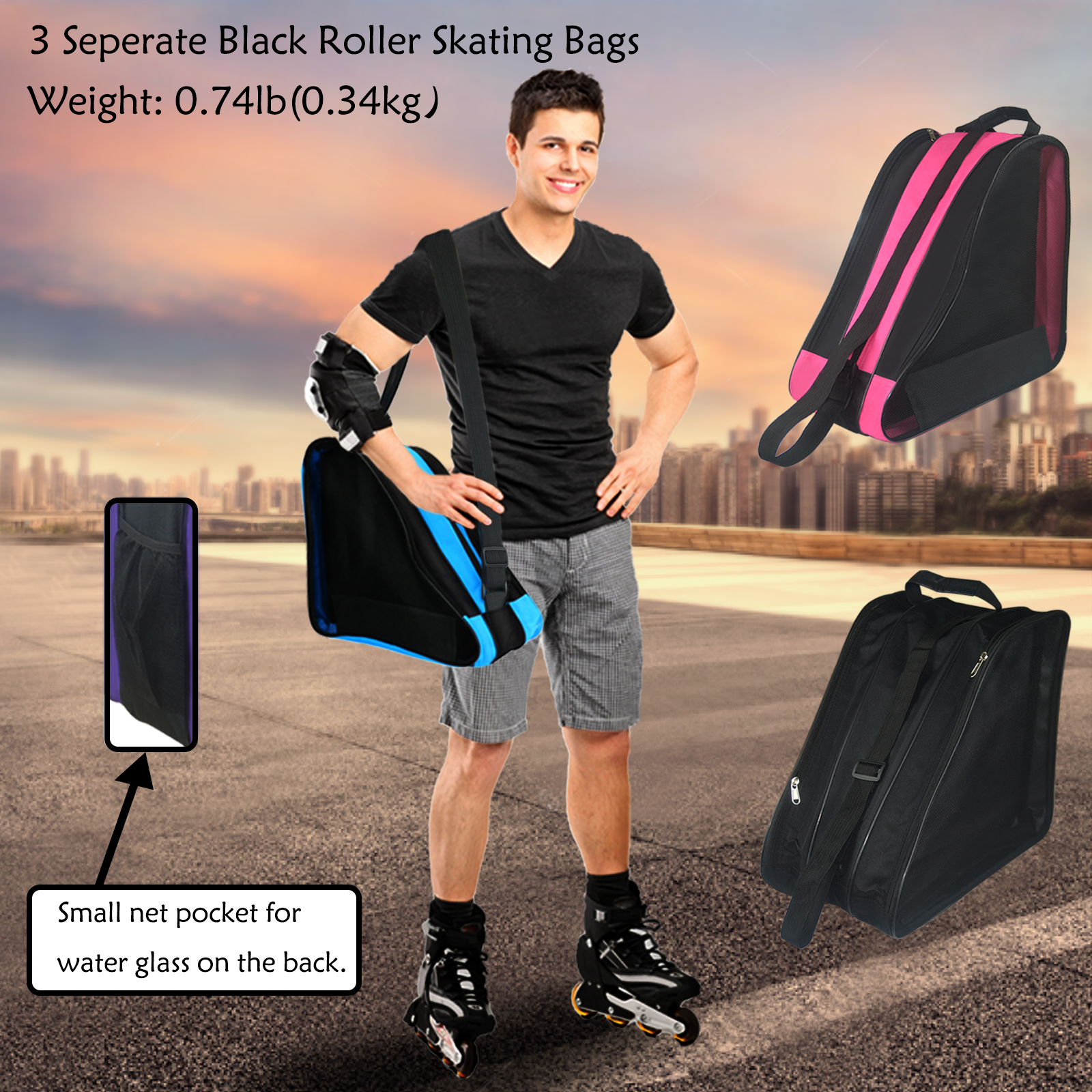 Roller Skate Bag, Adjustable Shoulder Strap Ice Skate Bags for Girls Boys and Most Adults, Large Capacity Skate Bag Fits Quad Skates, Inline Skate and Most Roller Skating Accessories