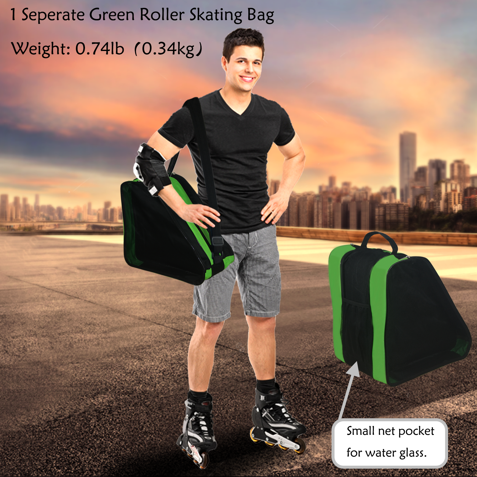 Roller Skate Bag, Adjustable Shoulder Strap Ice Skate Bags for Girls Boys and Most Adults, Large Capacity Skate Bag Fits Quad Skates, Inline Skate and Most Roller Skating Accessories