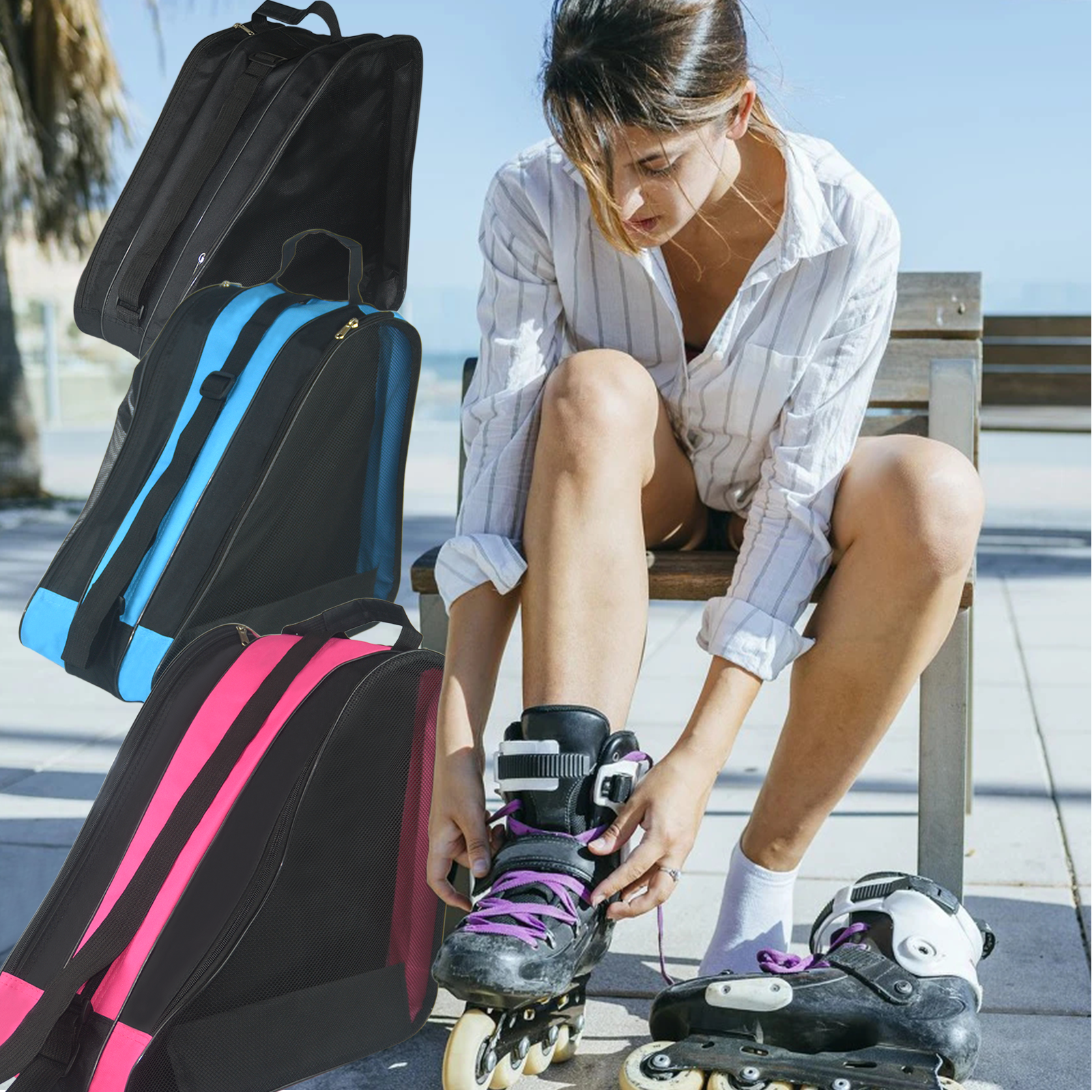 Roller Skate Bag, Adjustable Shoulder Strap Ice Skate Bags for Girls Boys and Most Adults, Large Capacity Skate Bag Fits Quad Skates, Inline Skate and Most Roller Skating Accessories
