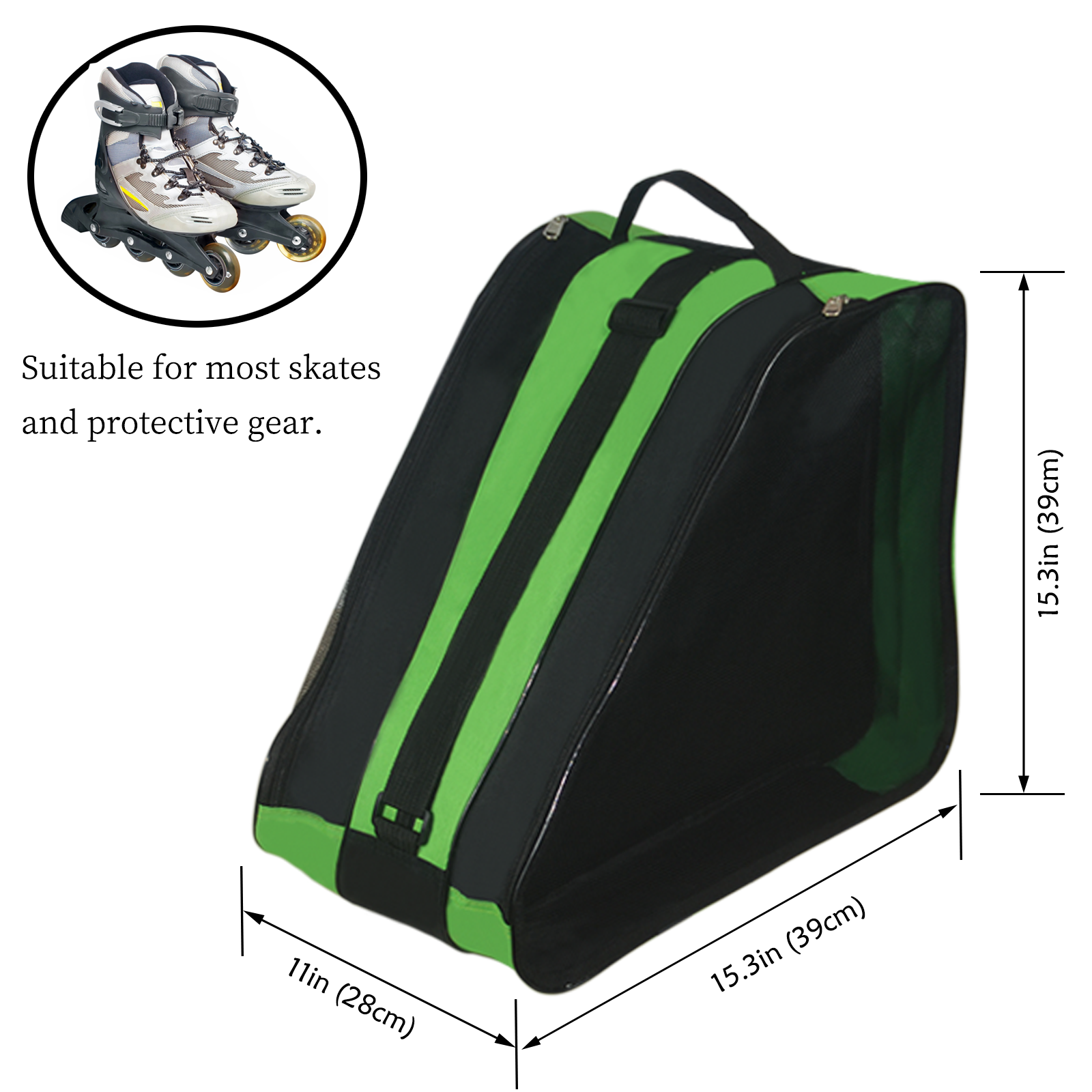 Roller Skate Bag, Adjustable Shoulder Strap Ice Skate Bags for Girls Boys and Most Adults, Large Capacity Skate Bag Fits Quad Skates, Inline Skate and Most Roller Skating Accessories