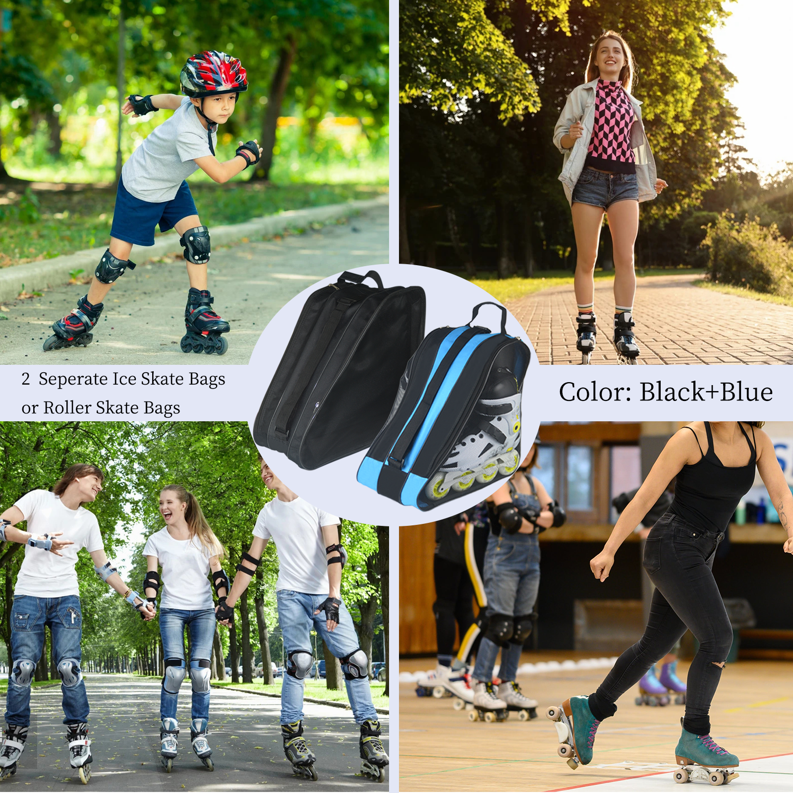 Roller Skate Bag,Ice Skate Bags Breathable Skating Bag for Girls Boys and Most Adults, Large Capacity Skate Bag Fits Quad Skates, Inline Skate and Most Roller Skate Accessories