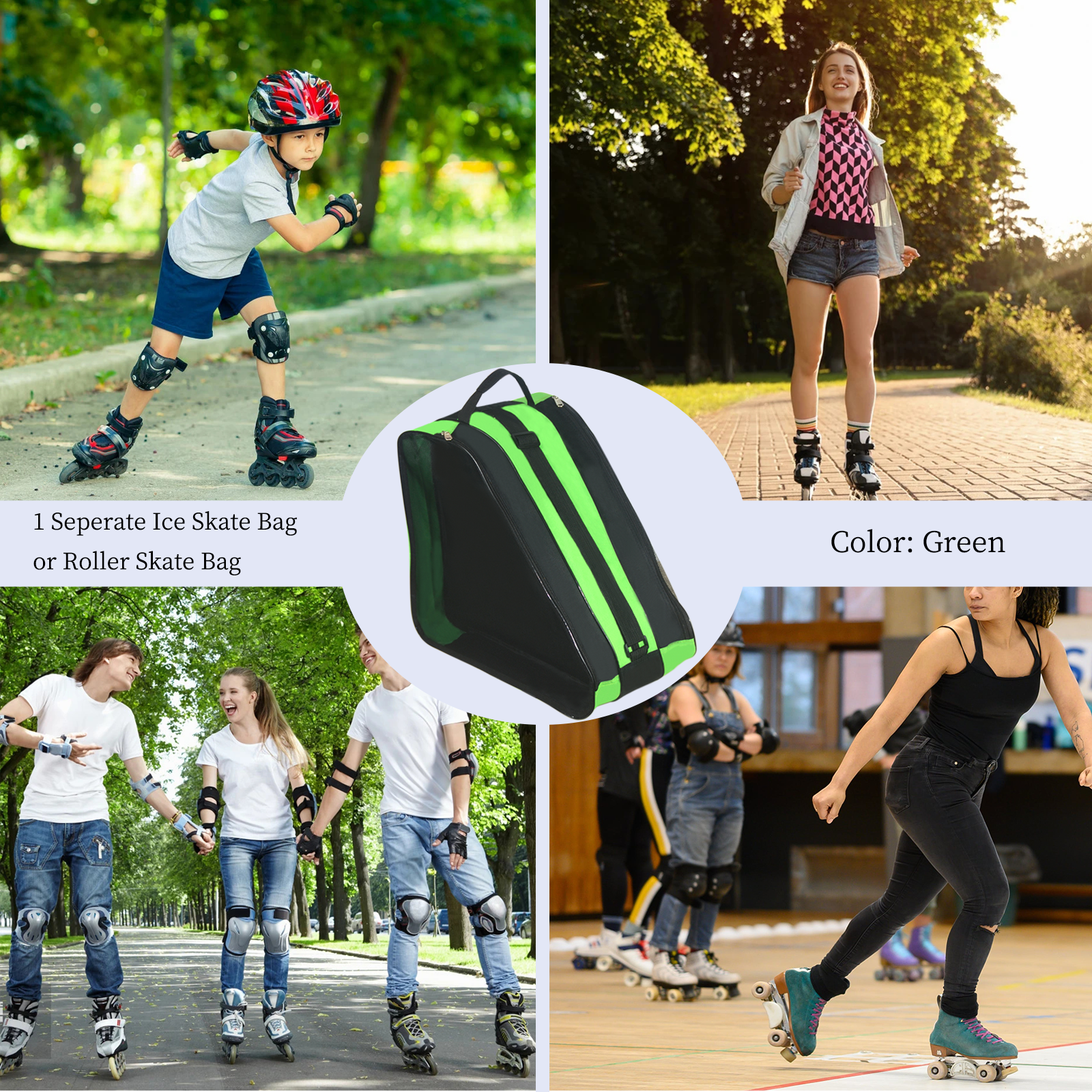 Roller Skate Bag, Adjustable Shoulder Strap Ice Skate Bags for Girls Boys and Most Adults, Large Capacity Skate Bag Fits Quad Skates, Inline Skate and Most Roller Skating Accessories