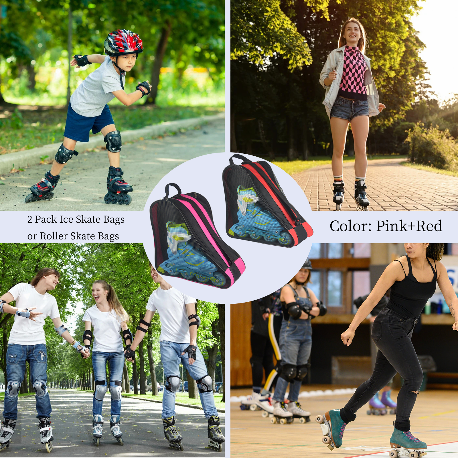 Roller Skate Bag,Ice Skate Bags Breathable Skating Bag for Girls Boys and Most Adults, Large Capacity Skate Bag Fits Quad Skates, Inline Skate and Most Roller Skate Accessories