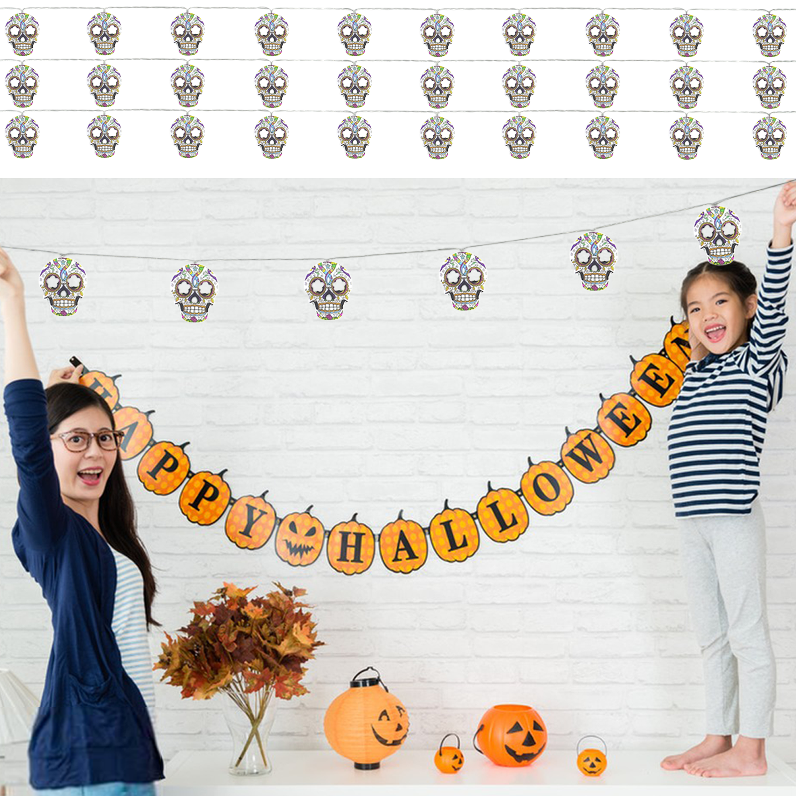 Halloween String Lights, Skull String Light Hallo ween Fall Fairy Light Battery/USB Powered Optional 2 Modes Cute Lights 2025 Indoor Outdoor Decor for Home Yard Patio