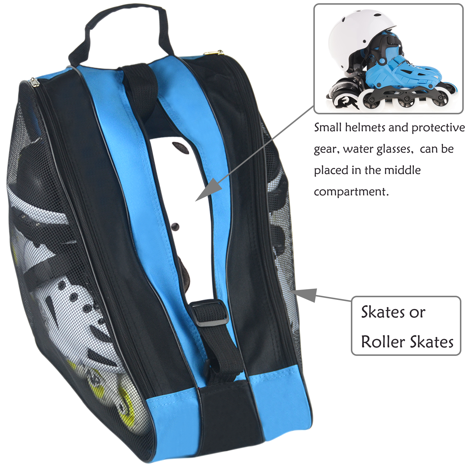 Roller Skate Bag,Ice Skate Bags Breathable Skating Bag for Girls Boys and Most Adults, Large Capacity Skate Bag Fits Quad Skates, Inline Skate and Most Roller Skate Accessories