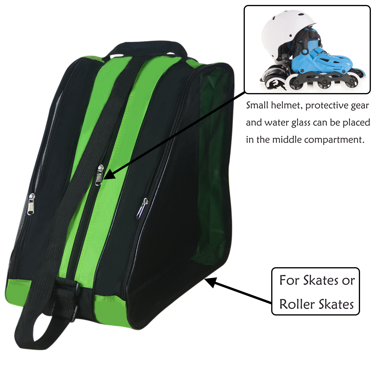 Roller Skate Bag, Adjustable Shoulder Strap Ice Skate Bags for Girls Boys and Most Adults, Large Capacity Skate Bag Fits Quad Skates, Inline Skate and Most Roller Skating Accessories