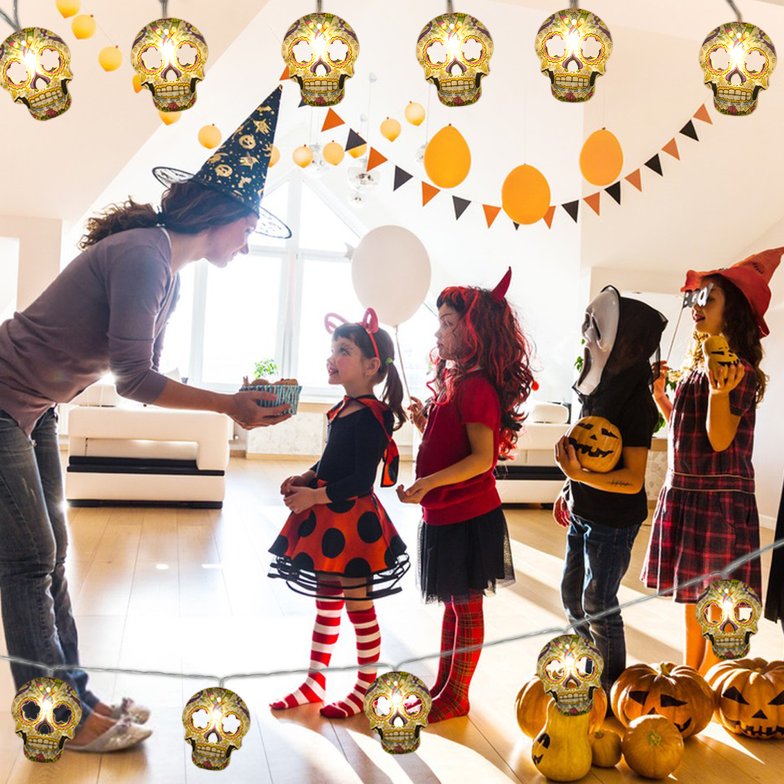 Halloween String Lights, Skull String Light Hallo ween Fall Fairy Light Battery/USB Powered Optional 2 Modes Cute Lights 2025 Indoor Outdoor Decor for Home Yard Patio
