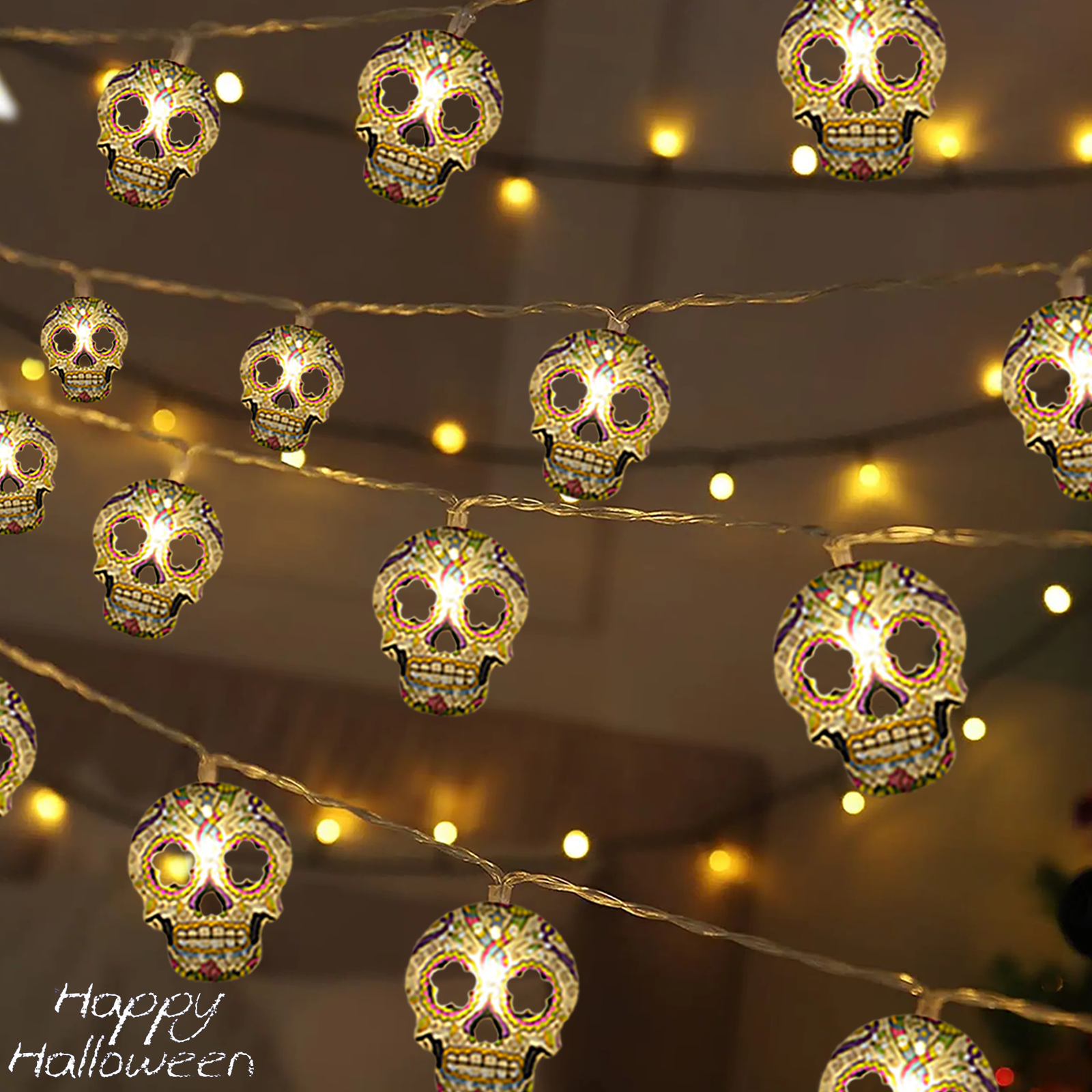Halloween String Lights, Skull String Light Hallo ween Fall Fairy Light Battery/USB Powered Optional 2 Modes Cute Lights 2025 Indoor Outdoor Decor for Home Yard Patio