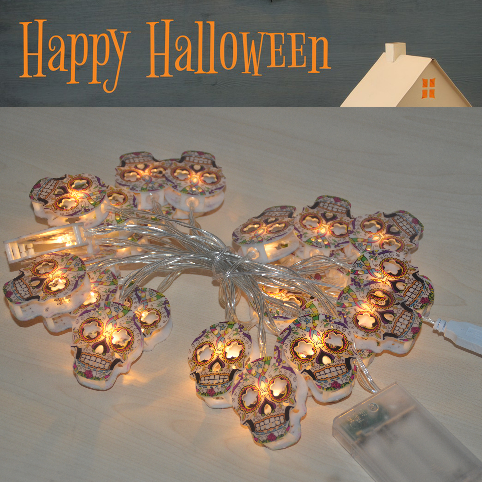 Halloween String Lights, Skull String Light Hallo ween Fall Fairy Light Battery/USB Powered Optional 2 Modes Cute Lights 2025 Indoor Outdoor Decor for Home Yard Patio