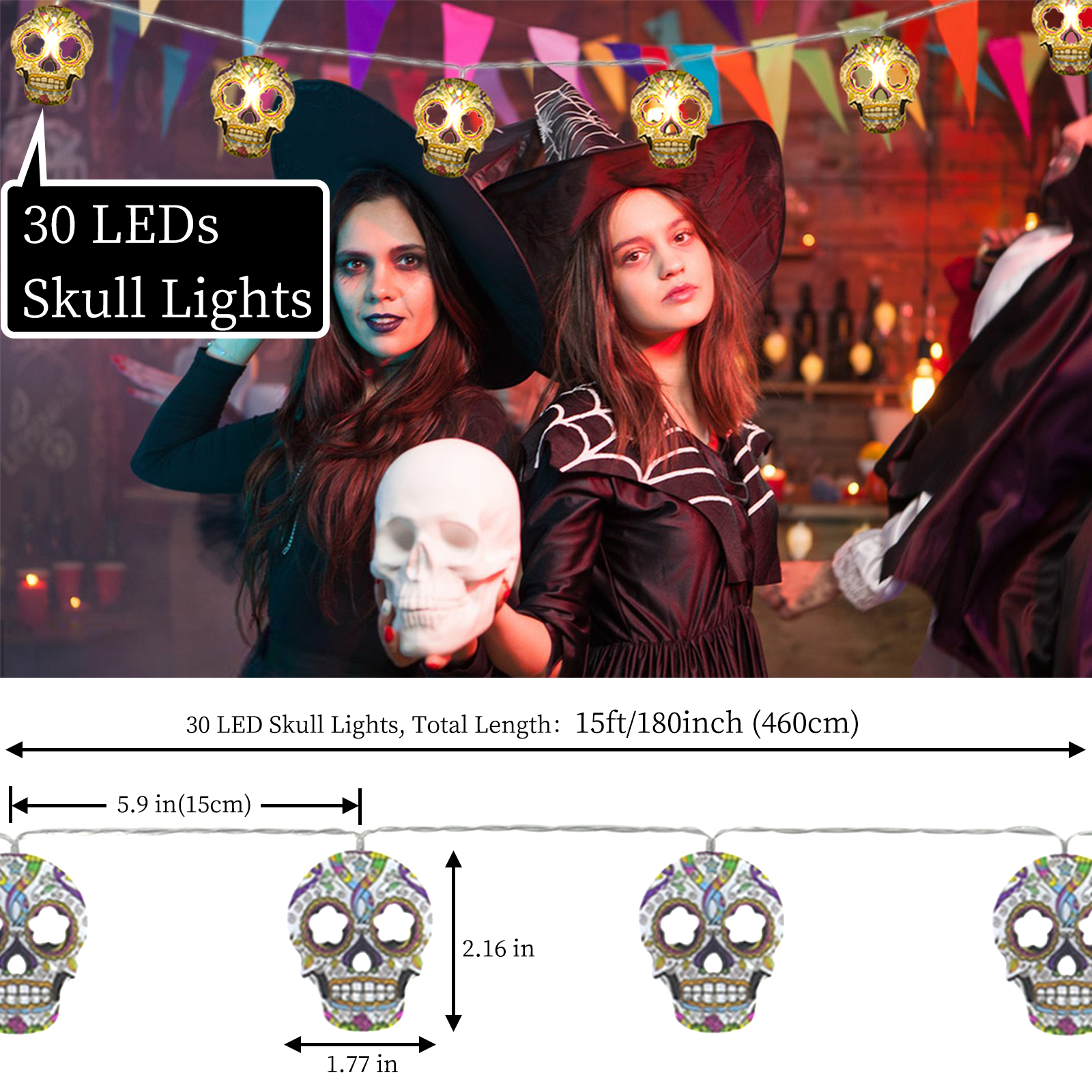 Halloween String Lights, Skull String Light Hallo ween Fall Fairy Light Battery/USB Powered Optional 2 Modes Cute Lights 2025 Indoor Outdoor Decor for Home Yard Patio